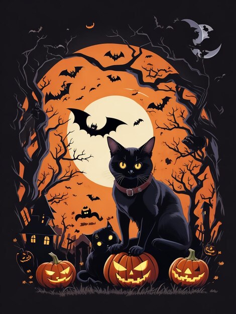 Cartel de Halloween en estilo retro Ilustración de vector de calabaza tallada Catwitch