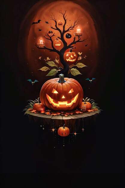 Cartel de Halloween con fondo de calabaza