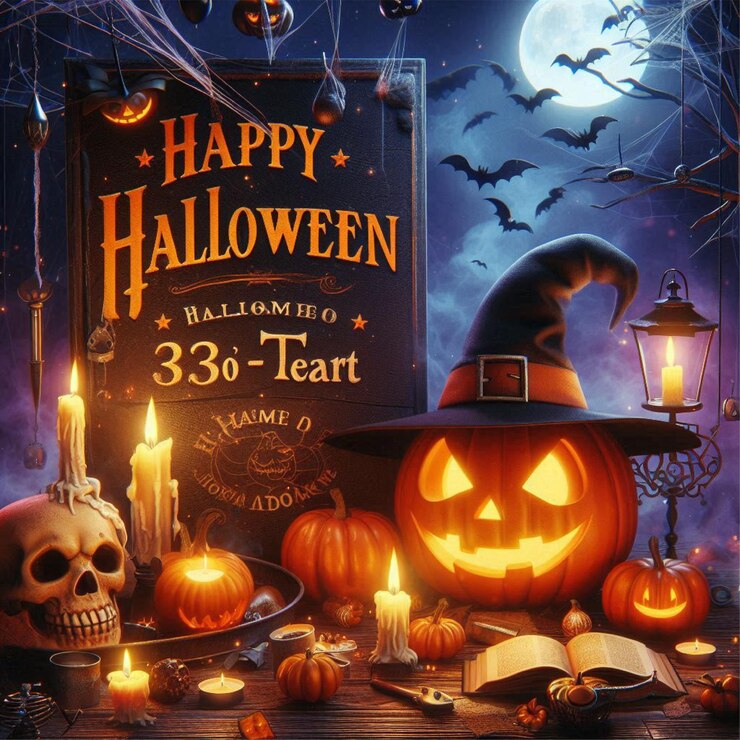 Un cartel de Halloween con una linterna que invita a una fiesta