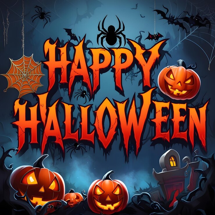 un cartel para Halloween con una red de araña en él