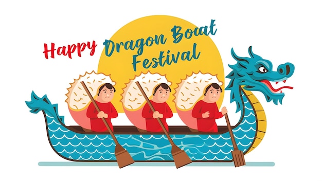 un cartel para el Happy Dragon Boat Festival con una palmera en la parte superior