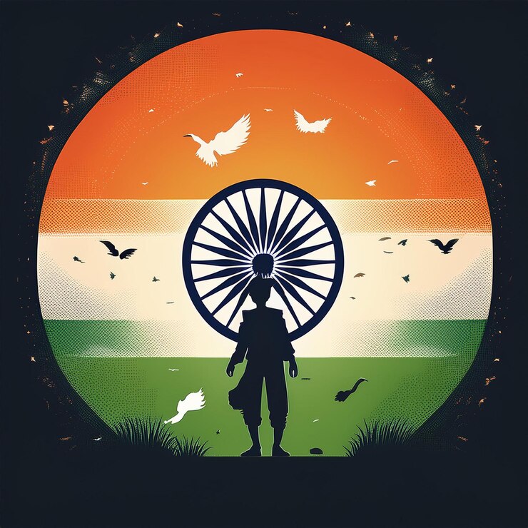 Foto un cartel con un hombre y un gran círculo de la bandera de la india con las palabras