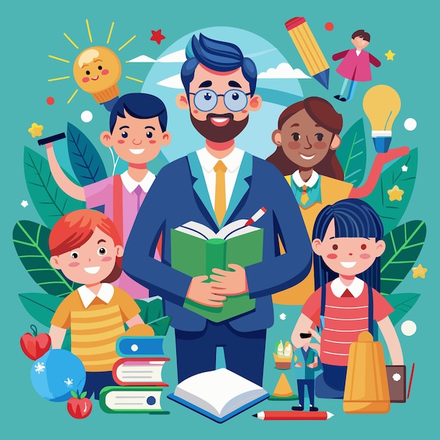 un cartel de un hombre con un libro titulado "Los niños citan"
