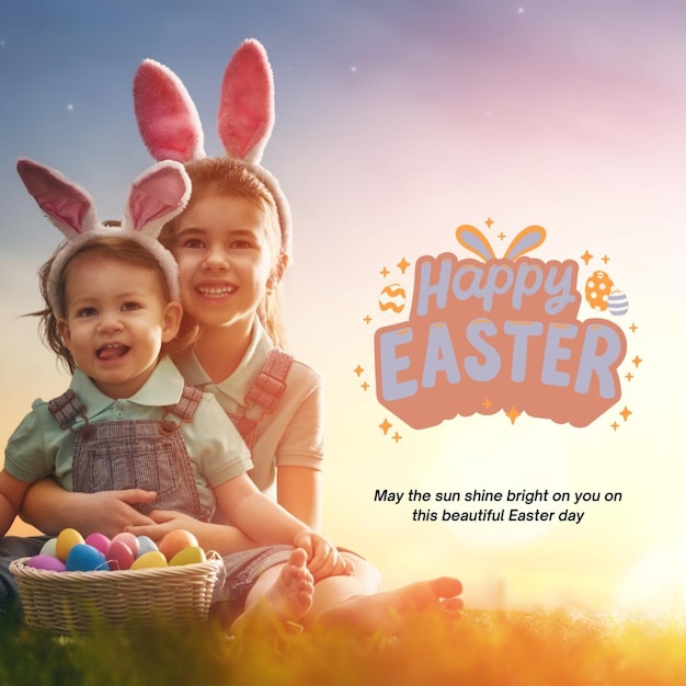 un cartel de huevos de Pascua con dos niños en él