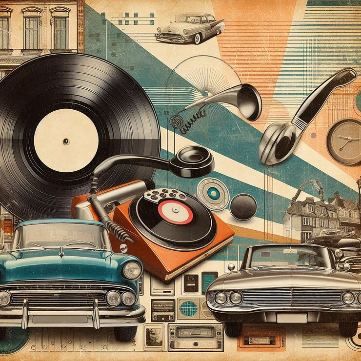 Foto un cartel con una imagen de un coche y un disco