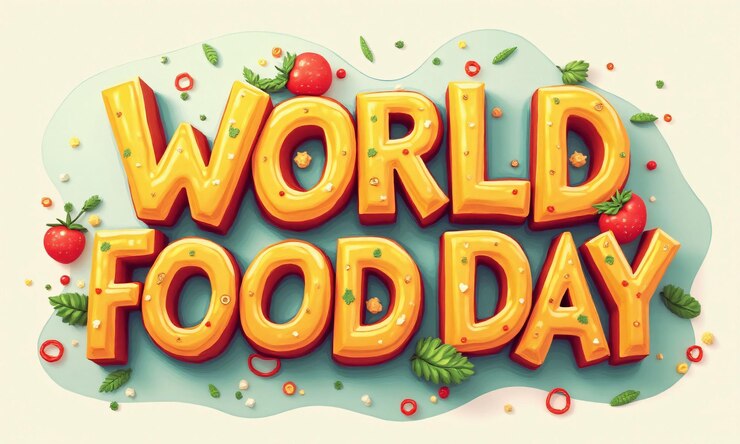 Foto un cartel con una imagen de una comida mundial con las palabras comida mundial escritas en ella