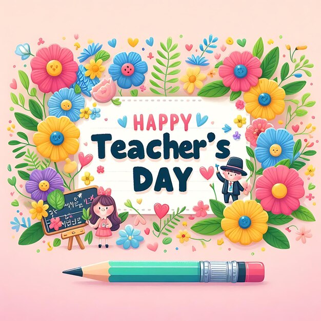 Foto un cartel con una imagen de un día de los maestros escrito en él