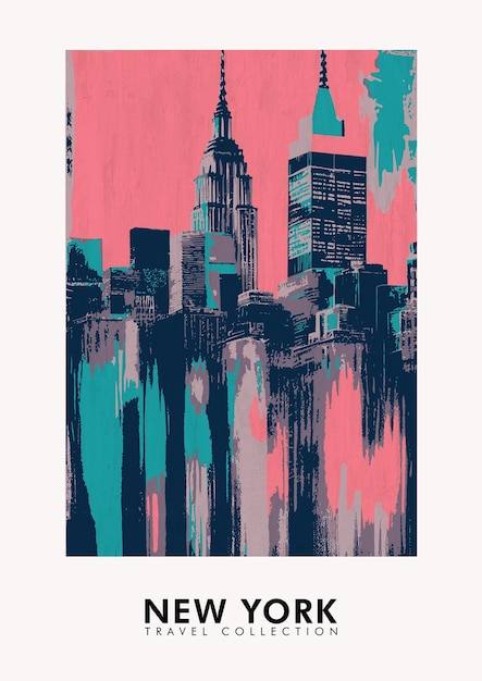 Cartel imprimible de la ciudad de Nueva York del viaje del vintage del efecto del grunge