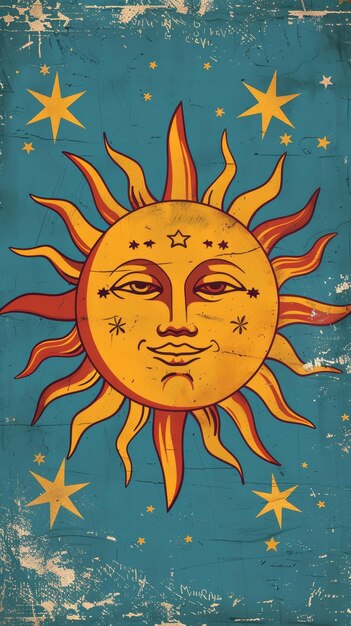 Un cartel de inspiración retro con un símbolo solar vintage y las palabras Energía Solar Estilo italiano Ilustración generada por IA