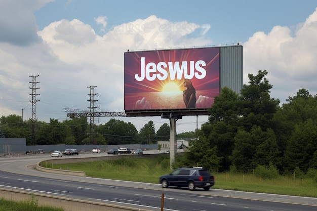 Un cartel de Jesús se exhibe en una carretera.