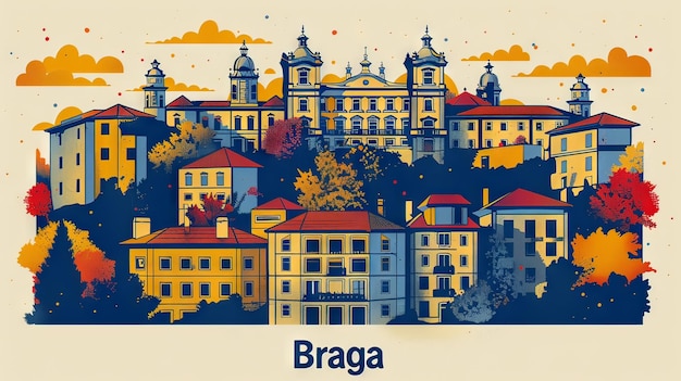 El cartel lineal minimalista de la ciudad de Braga, Portugal