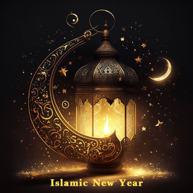 Foto un cartel con una linterna y las palabras año nuevo islámico
