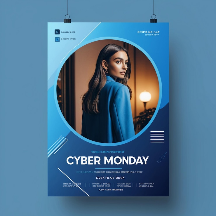 Foto un cartel para el lunes cibernético en un fondo azul