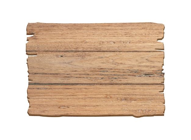 Cartel de madera marrón aislado sobre fondo blanco.