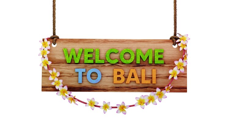 Un cartel de madera que dice bienvenido a bali.