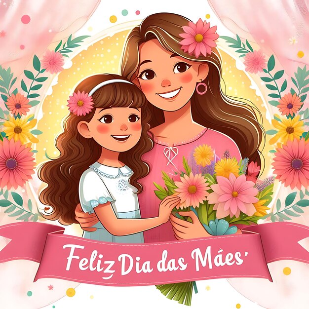 Foto un cartel para una madre e hija con letras del día de la madre en español