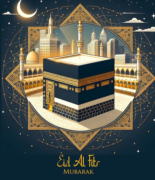 un cartel para el mes de Ramadán Eid al Fitr cartel de felicitaciones islámicas