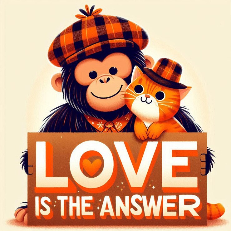 Foto un cartel para un mono con un letrero que dice que el amor es la respuesta ama lo que haces