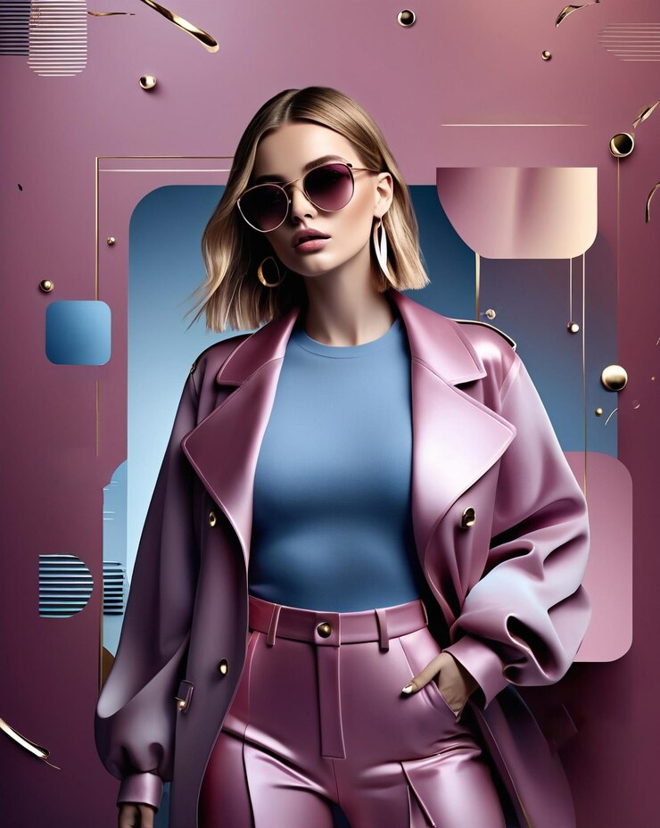 un cartel de una mujer con una chaqueta rosa y gafas de sol Venta plantilla de redes sociales