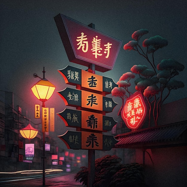 Cartel de nombre de calle al aire libre en ciudades chinas ilustración textura granular