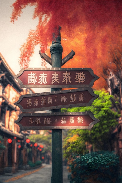 Foto cartel de nombre de calle al aire libre en ciudades chinas ilustración textura granular