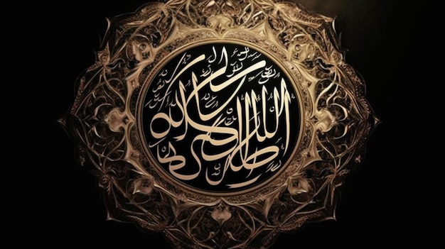 Un cartel del nombre del Corán está escrito en oro.