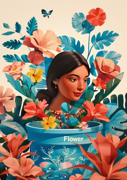 un cartel para una olla de flores que dice "flor"