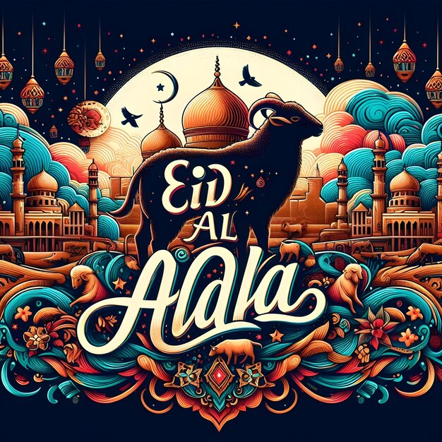 Foto un cartel de un oso con la palabra eid al ddha en él