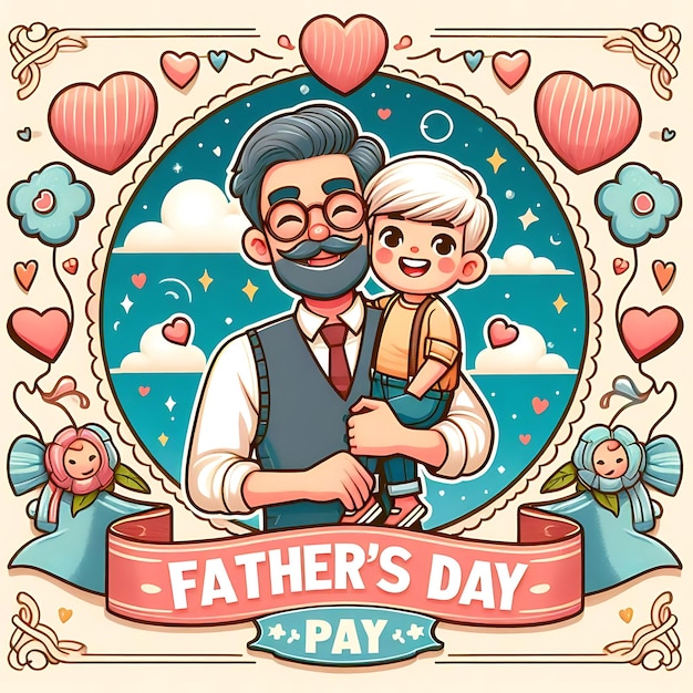 Foto un cartel de padre e hijo con corazones y un hombre sosteniendo a un niño