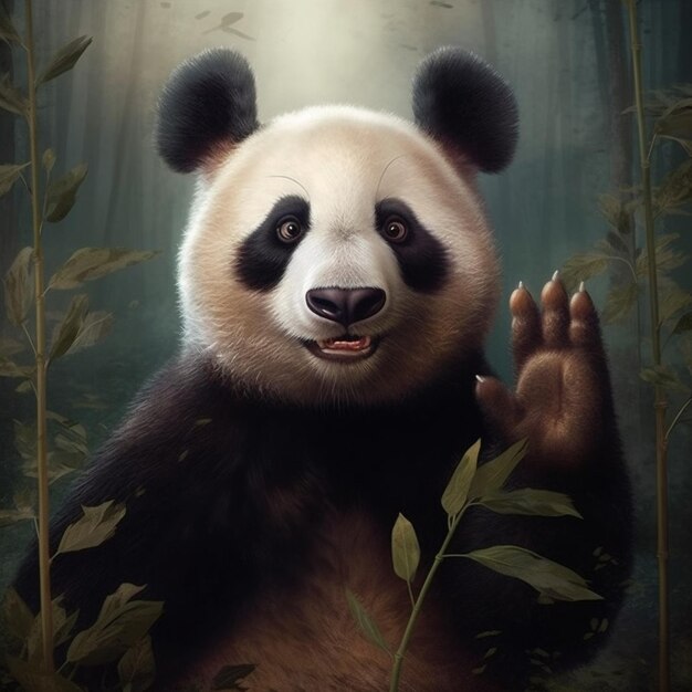 un cartel de un panda que tiene un oso