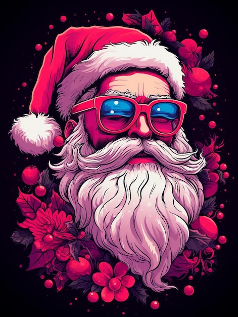 un cartel de un papá noel con gafas y un gorro de Papá Noel.