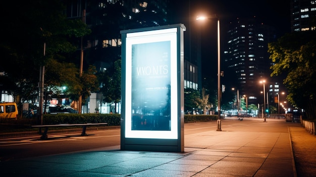 Foto cartel de parada de autobús en blanco por la noche