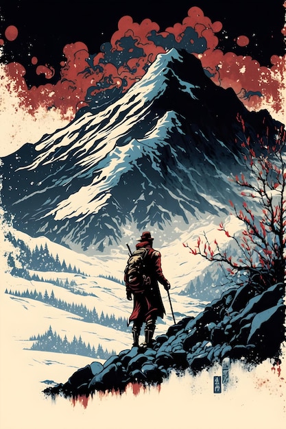 Un cartel de la película la montaña está cubierta de nieve.