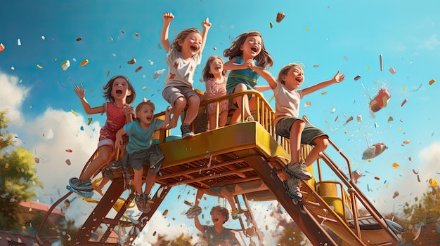 un cartel de una película para niños llamada "Niños jugando en un patio de recreo".