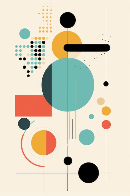 Un cartel de Perla con varios elementos de diseño abstractos en el estilo del pop art minimalista brillante