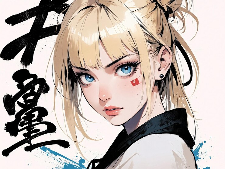 un cartel para un personaje de anime de estilo caótico desordenado