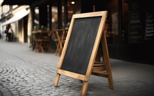 Un cartel de pizarra negra fuera de un restaurante