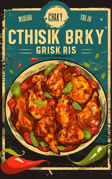 Cartel de plato de pollo Tikka Masala con pollo a la parrilla y cocina de estilo de vida de celebraciones indias Sp