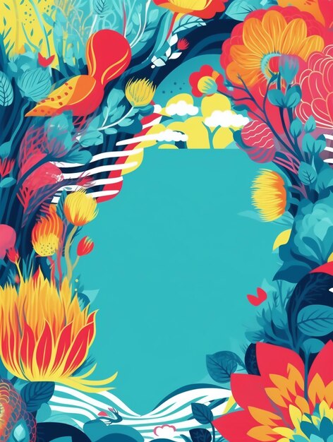 Cartel de portada de diseño floral colorido aislado sobre fondo azul