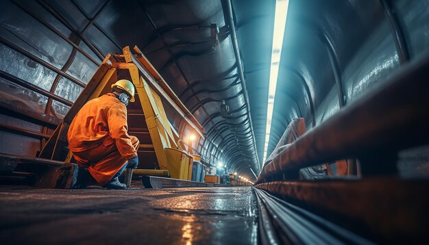 Cartel de precauciones de accidentes de trabajo Trabajos de construcción de túneles.