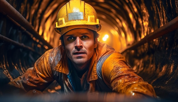 Cartel de precauciones para los accidentes de trabajo Trabajos de construcción de túneles