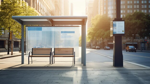 Foto cartel publicitario de parada de autobús en el cartel de la ciudad foto de stock para maqueta