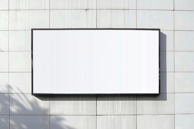 Foto cartel publicitario en pared de hormigón blanco con sombra