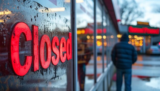 Un cartel que dice cerrado Las tiendas cierran debido a dificultades financieras y crisis económica Lo siento