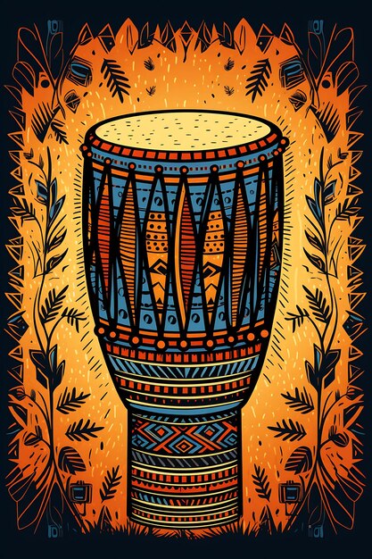 Cartel de raíces culturales Ilustración de tambores africanos Tonos terrosos con arte de diseño P tinta de camiseta 2D