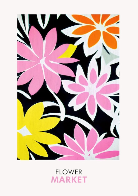 Cartel retro colorido del mercado de flores Colección botánica imprimible Arte de pared