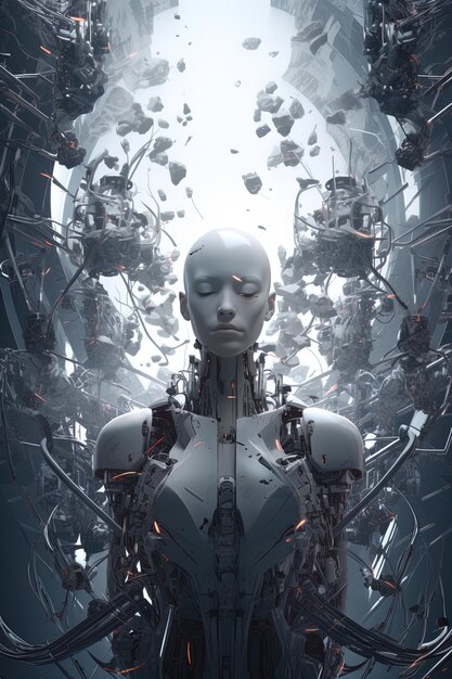 un cartel para un robot con una mujer en un estilo futurista
