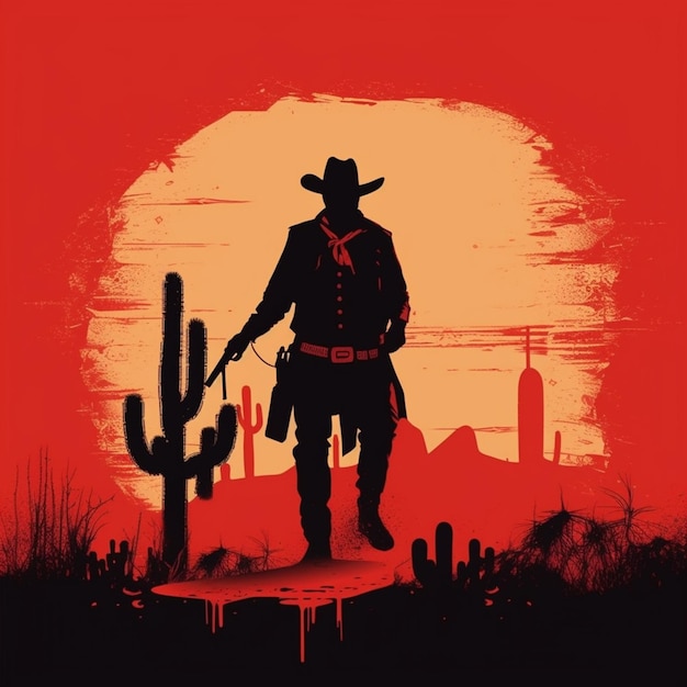 Un cartel rojo para el juego Red Dead Redemption.