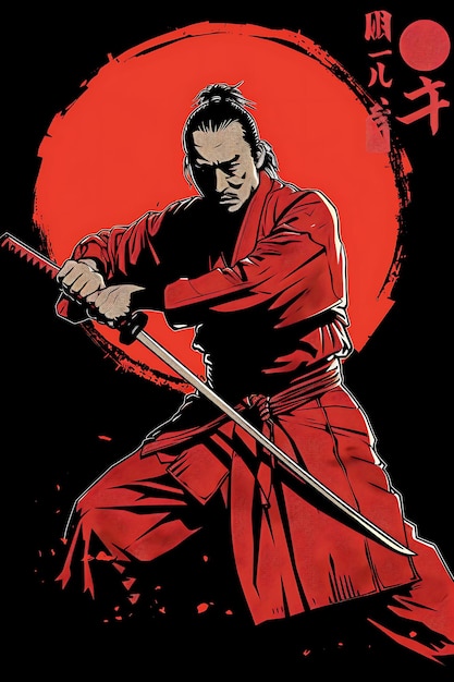 Foto un cartel para un samurai con un fondo rojo