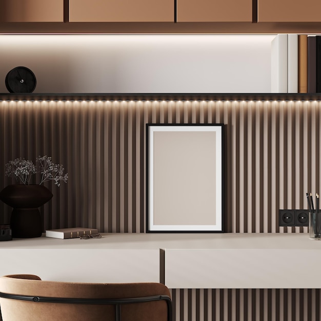 Cartel simulado en concepto de minimalismo de oficina en casa 3d render